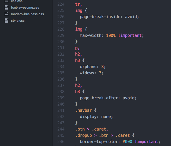 CSS code using Sublime Text